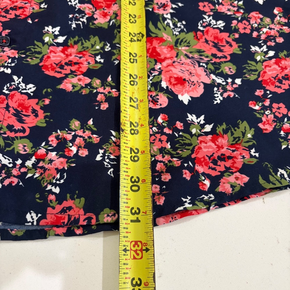 BC Collection Mens Floral Rose Print Short Sleeve Button Down Shirt Navy 3XL NEW - Picture 5 of 6